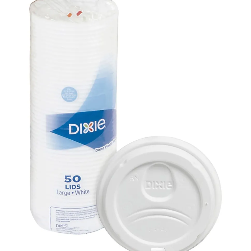 Dixie® PerfecTouch Hot Cup Lids, For 10-, 12- And 16-Oz Cups, White, Pack Of 50 Lids