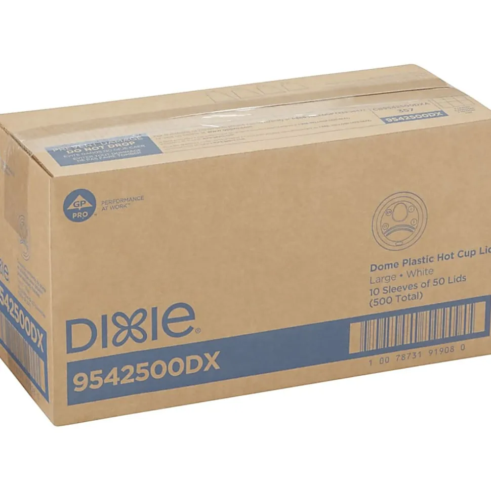 Dixie® PerfecTouch Hot Cup Lids, For 10-, 12- And 16-Oz Cups, White, Pack Of 50 Lids