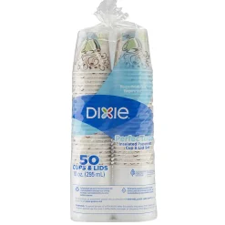 Dixie® PerfecTouch® Hot Cups And Lids, 10 Oz., White, Pack Of 50