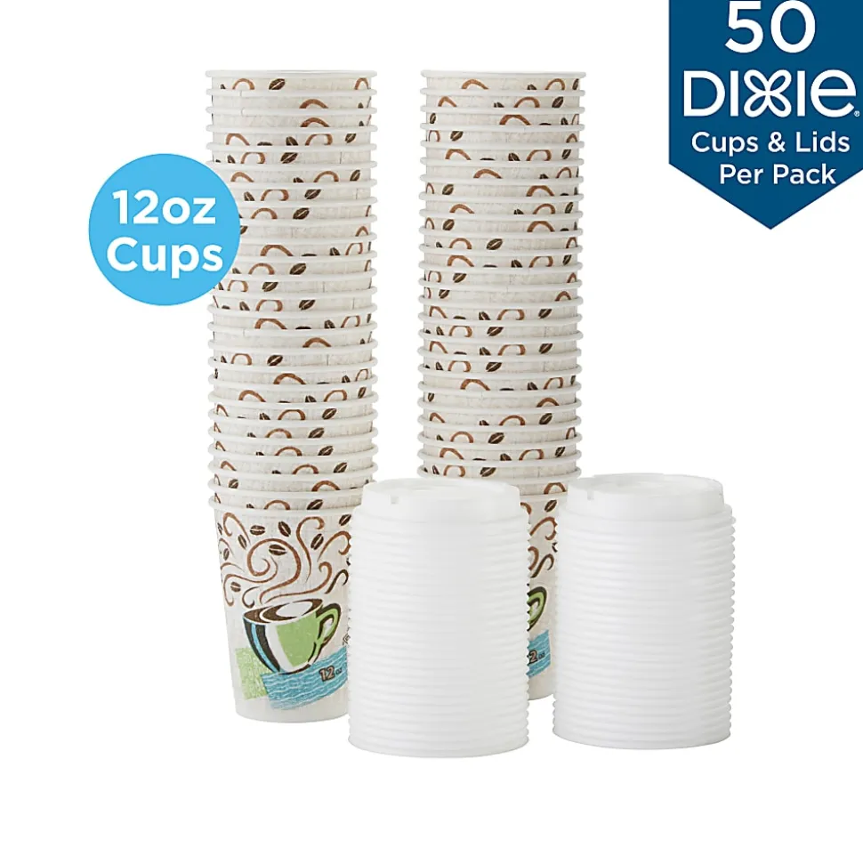 Dixie® PerfecTouch Hot Cups And Lids, 12 Oz, Multicolor, Pack Of 50 Cups And Lids