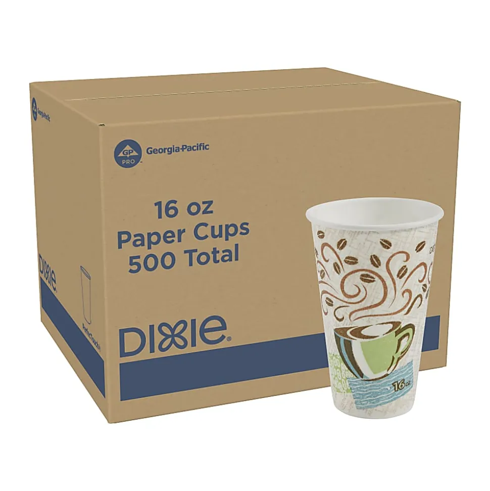 Dixie® PerfecTouch® Insulated Paper Hot Cups, 16 oz, Coffee Haze, 500 Count (25 Cups Per Pack, 20 Packs Per Case)
