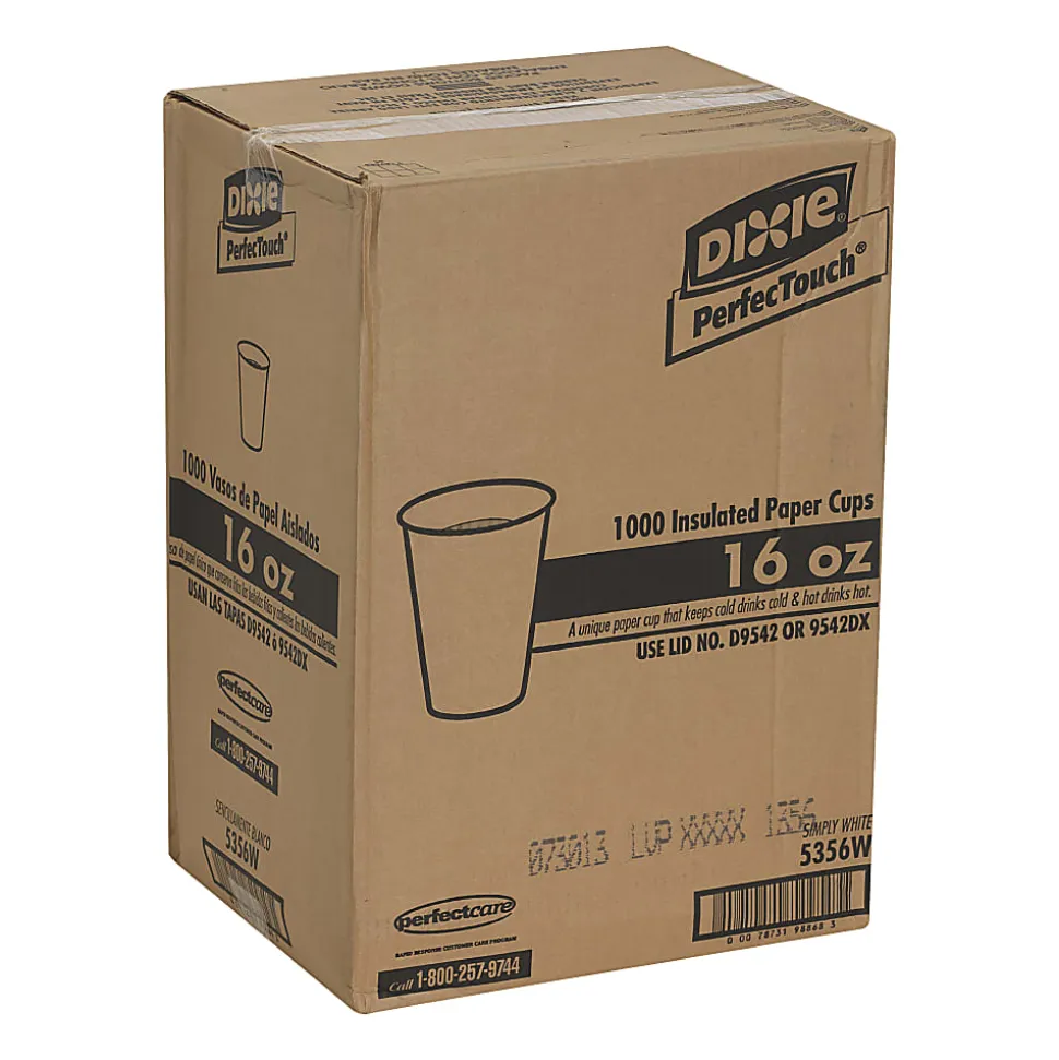 Dixie® PerfecTouch Insulated Paper Hot Cups, 16 Oz, White, Pack Of 1,000 Cups