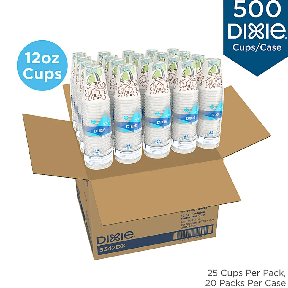Dixie® PerfecTouch® Insulated Hot Cups, 12 oz, Coffee Haze, 500 Count (25 Cups Per Pack, 20 Packs Per Case)