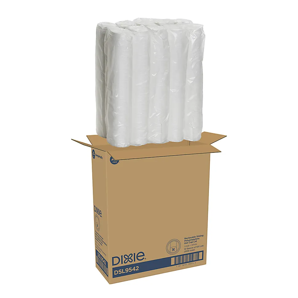 Dixie® Reclosable Sliding Hot Cup Lids, Fits 10-20 Oz Cups, White, 1,000 Count (100 Lids Per Sleeve, 10 Sleeves Per Case)