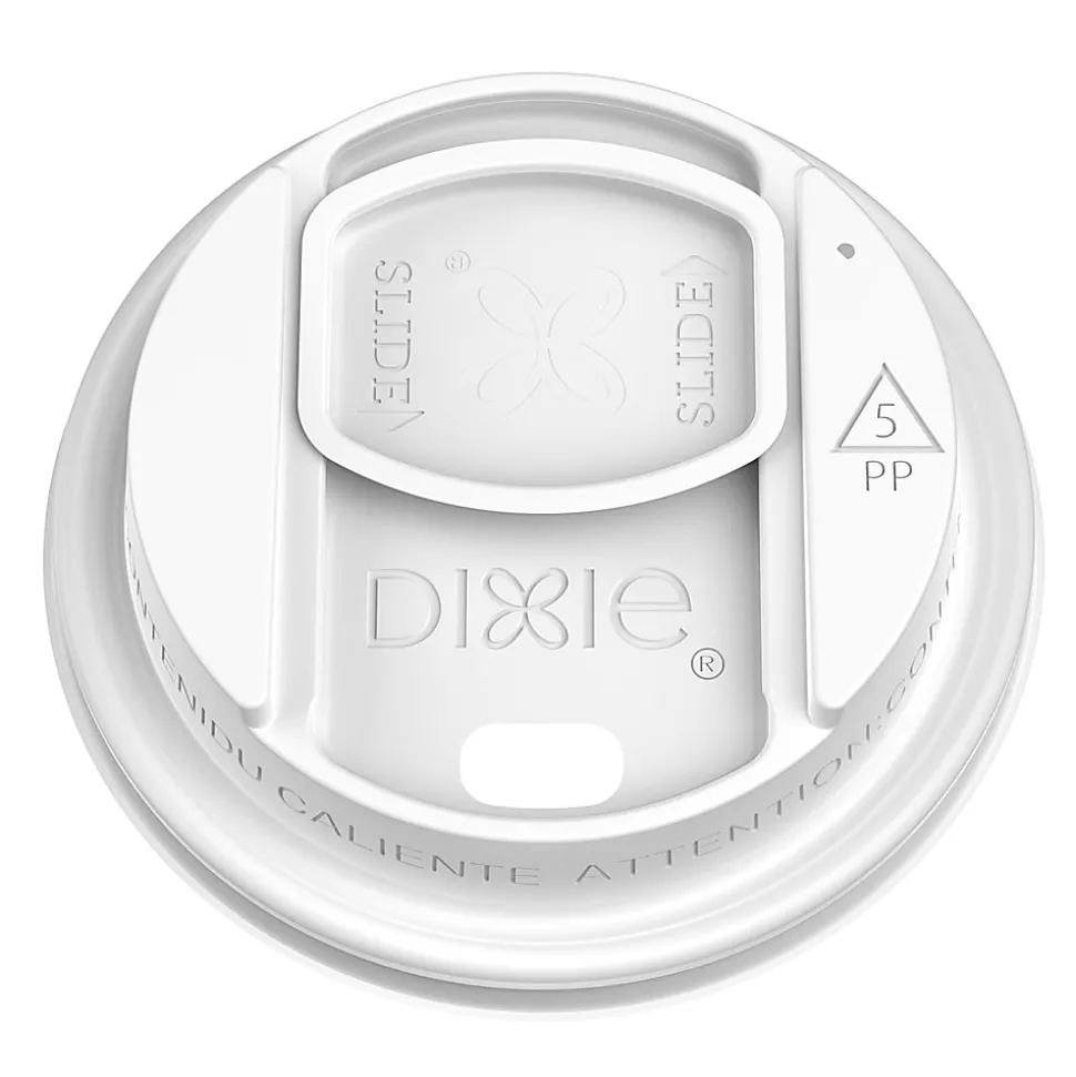 Dixie® Reclosable Sliding Hot Cup Lids, Fits 10-20 Oz Cups, White, 1,000 Count (100 Lids Per Sleeve, 10 Sleeves Per Case)