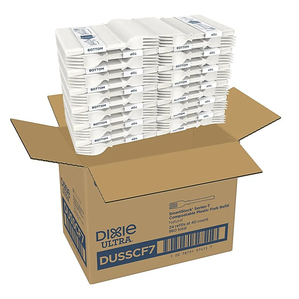 Dixie® TriTower Compostable Forks, White, 40 Forks Per Box, Case Of 24 Boxes