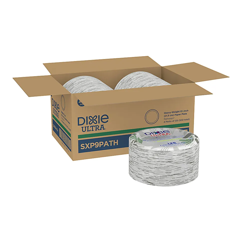 Dixie Ultra® 8 1/2" Heavy-Weight Paper Plates, Pathways®, 500 Count (125 Plates Per Pack, 4 Packs Per Case)