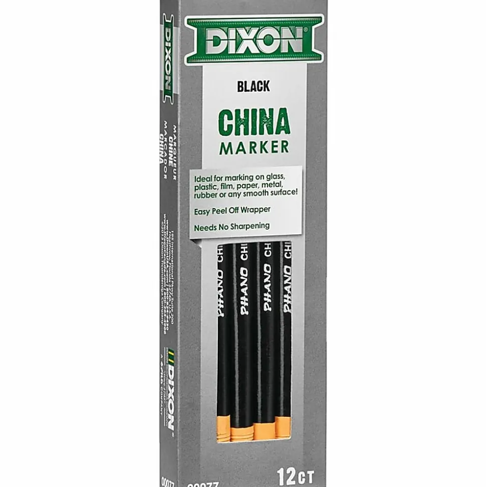 Dixon® Phano® China Markers, Black, Box Of 12