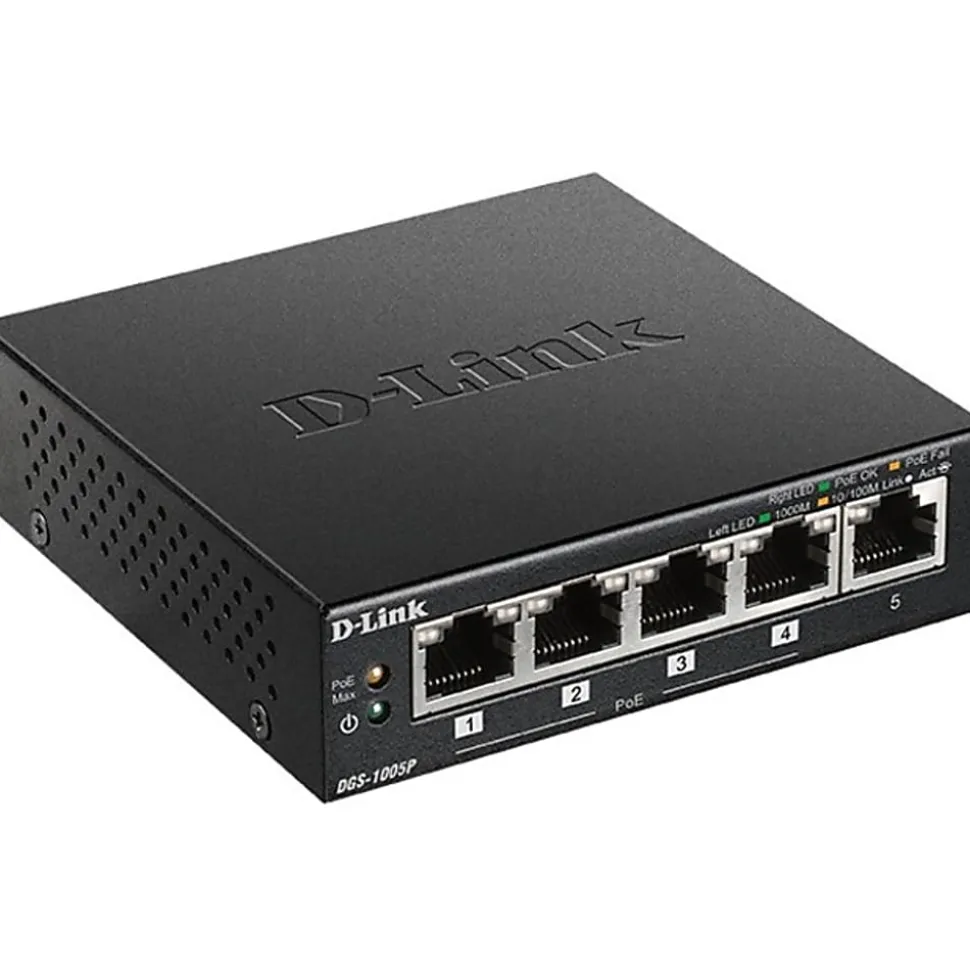 D-Link 5-Port Desktop Gigabit PoE+ Switch - 5 Ports - Manageable - Gigabit Ethernet - 10/100/1000Base-T - 2 Layer Supported - Twisted Pair - Desktop