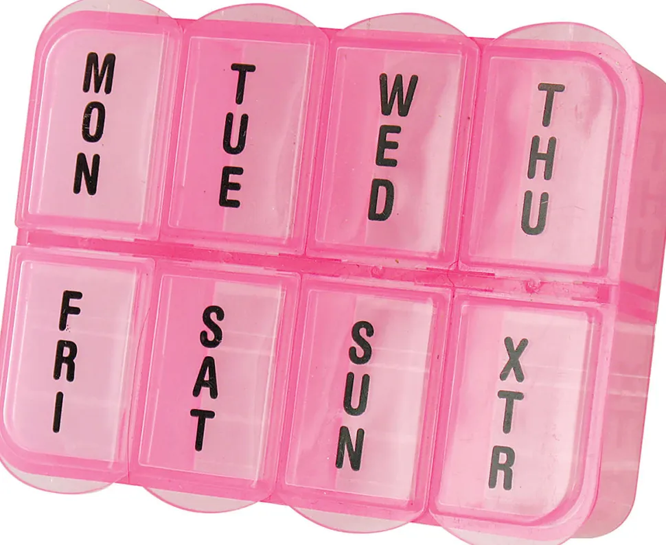 DM Merchandising The Pill Pack Weekly Pill Organizer, 1"H x 3-3/4"W x 2-13/16"D, Assorted Colors