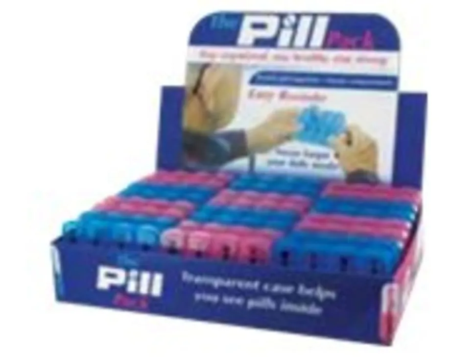 DM Merchandising The Pill Pack Weekly Pill Organizer, 1"H x 3-3/4"W x 2-13/16"D, Assorted Colors