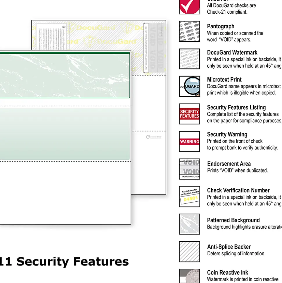 DocuGard High Security Green Marble Business Checks with 11 Features to Prevent Fraud - Letter - 8 1/2"x11" - 04502