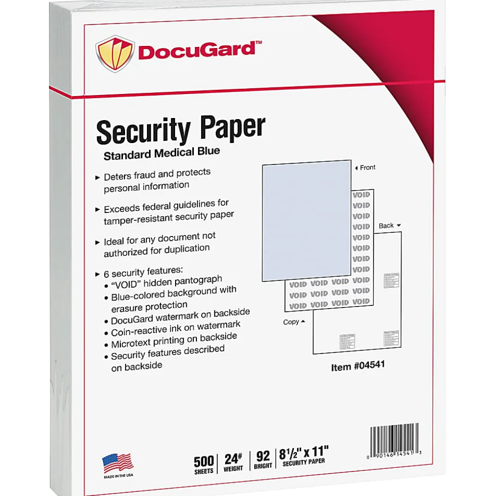 DocuGard Medical Prescription Papers, Standard Medical 6, 1-Part, 8 1/2" x 11, 500 Sheets, Blue