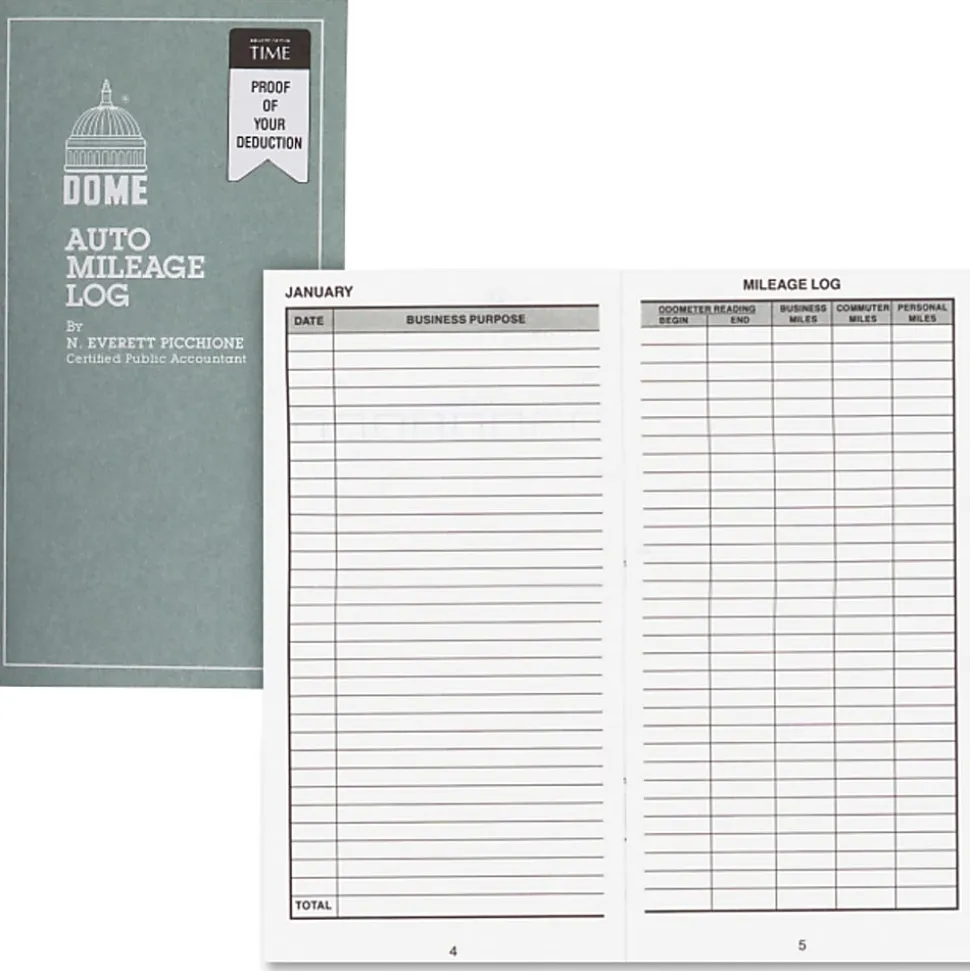 Dome® Auto Mileage Log, Card Stock Cover, 3 1/4" x 6 1/4", Gray