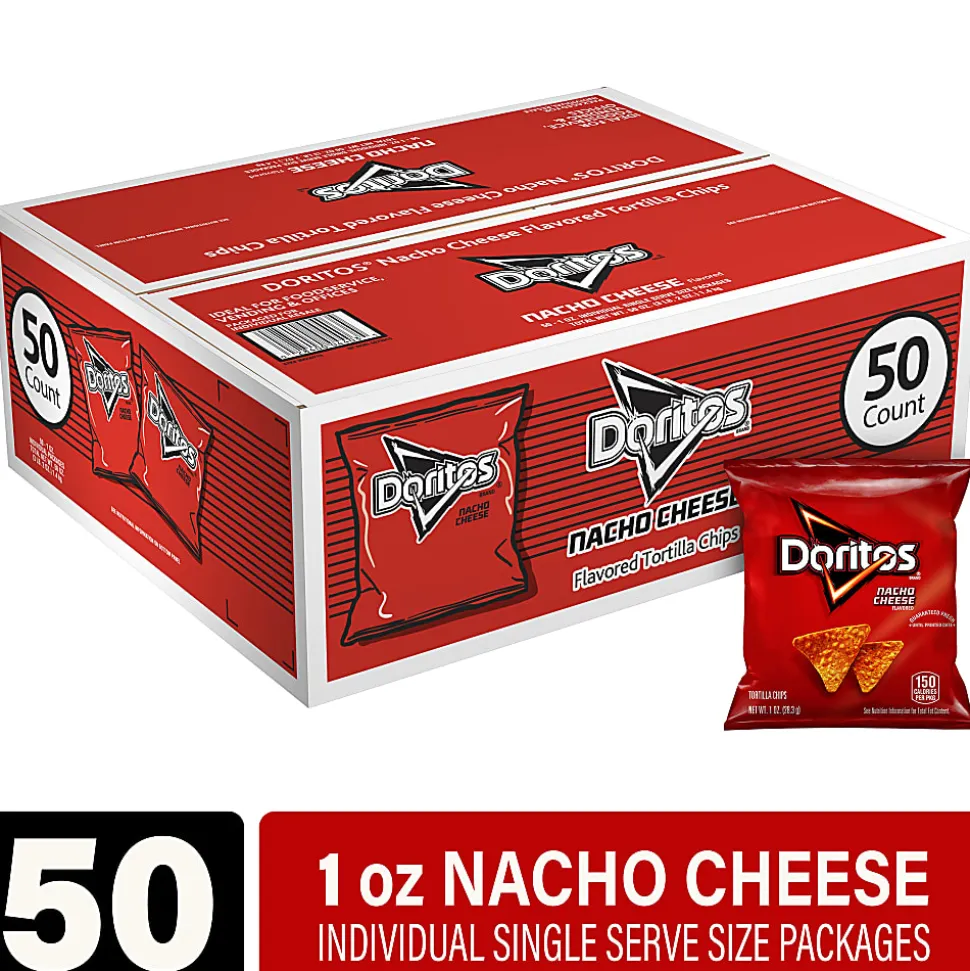 Doritos Nacho Cheese Chips Bags, 1 Oz, Box Of 50