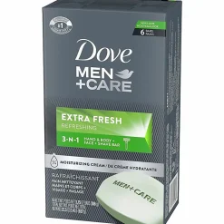 Dove Men+Care Extra Fresh Body&Face Bars - 3.75 oz - Bacteria Remover - Body, Face, Skin - Moisturizing - Antibacterial - Green - 6 / Pack