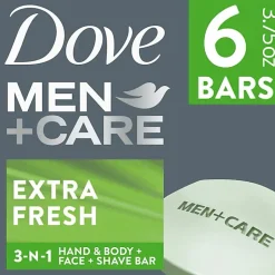 Dove Men+Care Extra Fresh Body&Face Bars - 3.75 oz - Bacteria Remover - Body, Face, Skin - Moisturizing - Antibacterial - Green - 6 / Pack