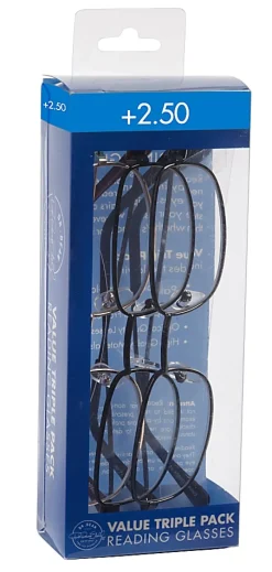 Dr. Dean Edell Plastic Reading Glasses, Metal, +2.50, Pack Of 3
