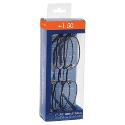 Dr. Dean Edell Plastic Reading Glasses, Metal, +1.50, Pack Of 3