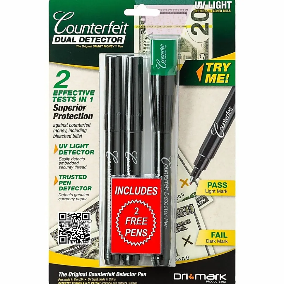 Dri-Mark® Dual-Test Counterfeit Detection Pen With UV LED Light, Black