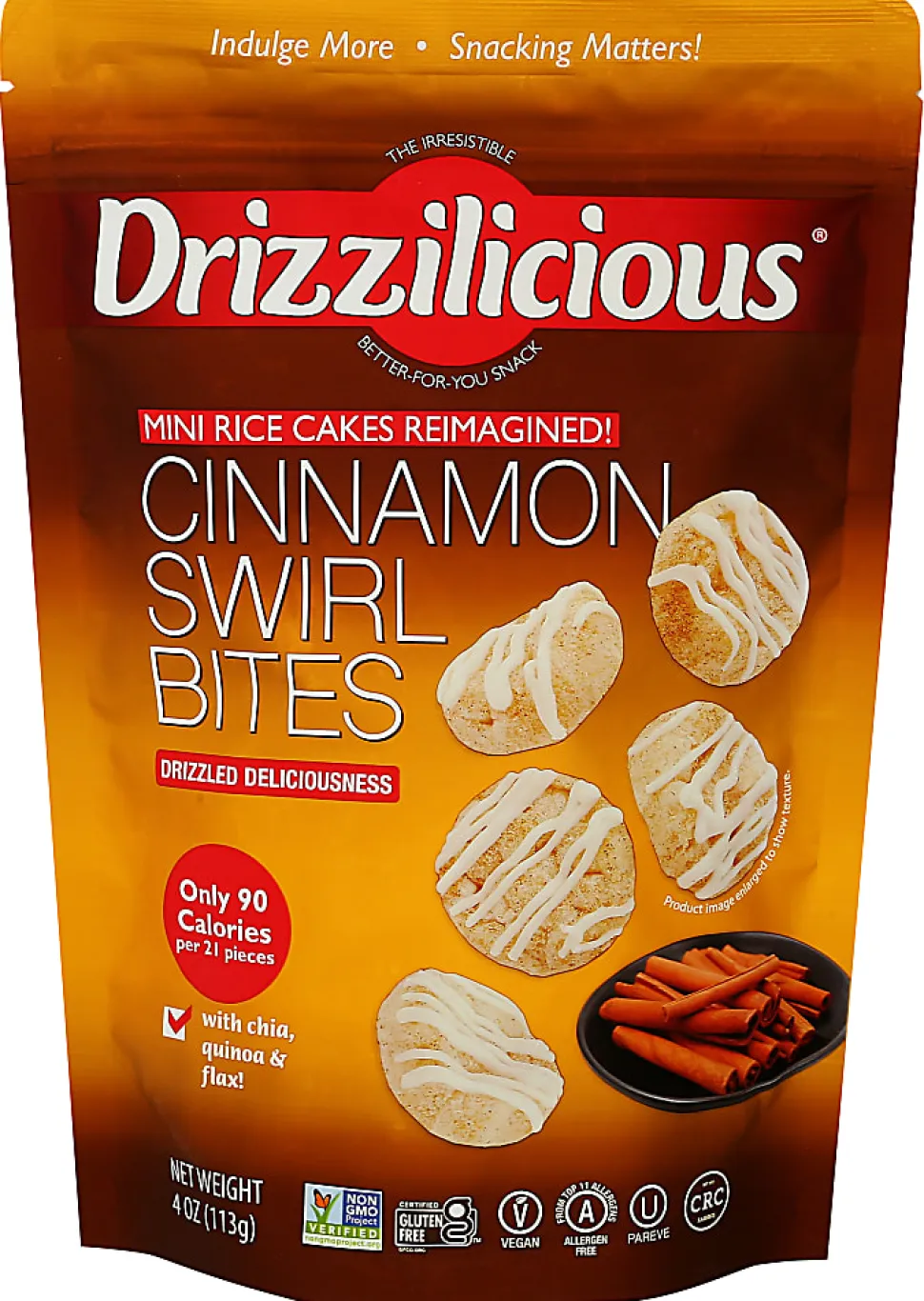 Drizzilicious Mini Rice Cake Bites, Cinnamon Swirl, 4 Oz, Total Qty 12