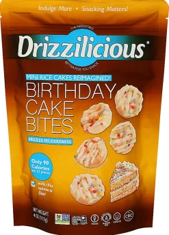 Drizzilicious Mini Rice Cake Bites, Birthday Cake, 4 Oz, Total Qty 12