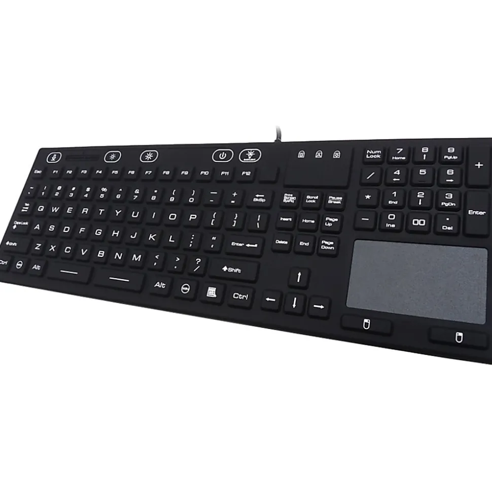 DSI WATERPROOF IP68 FULL SIZE KEYBOARD WITH TOUCHPAD, LED BACKLIT - Cable Connectivity - USB Interface - 106 Key - TouchPad - Windows - Black