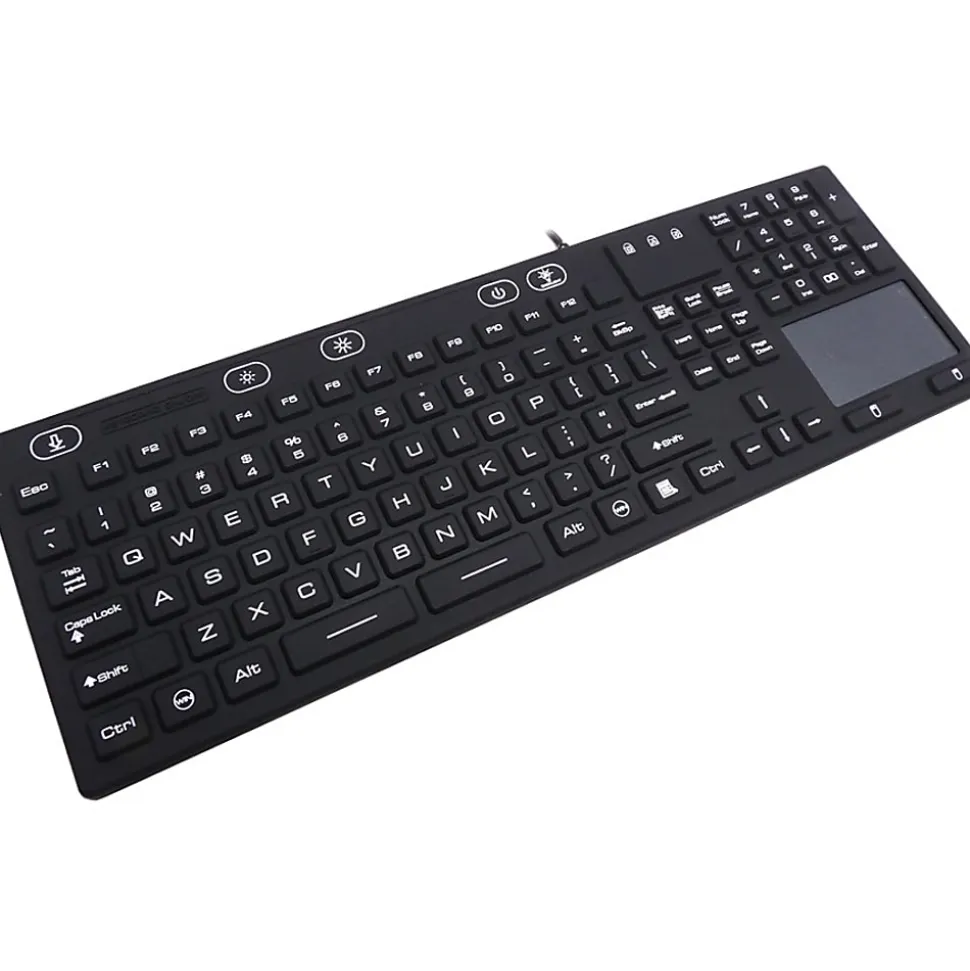 DSI WATERPROOF IP68 FULL SIZE KEYBOARD WITH TOUCHPAD, LED BACKLIT - Cable Connectivity - USB Interface - 106 Key - TouchPad - Windows - Black