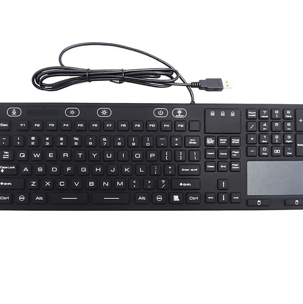 DSI WATERPROOF IP68 FULL SIZE KEYBOARD WITH TOUCHPAD, LED BACKLIT - Cable Connectivity - USB Interface - 106 Key - TouchPad - Windows - Black