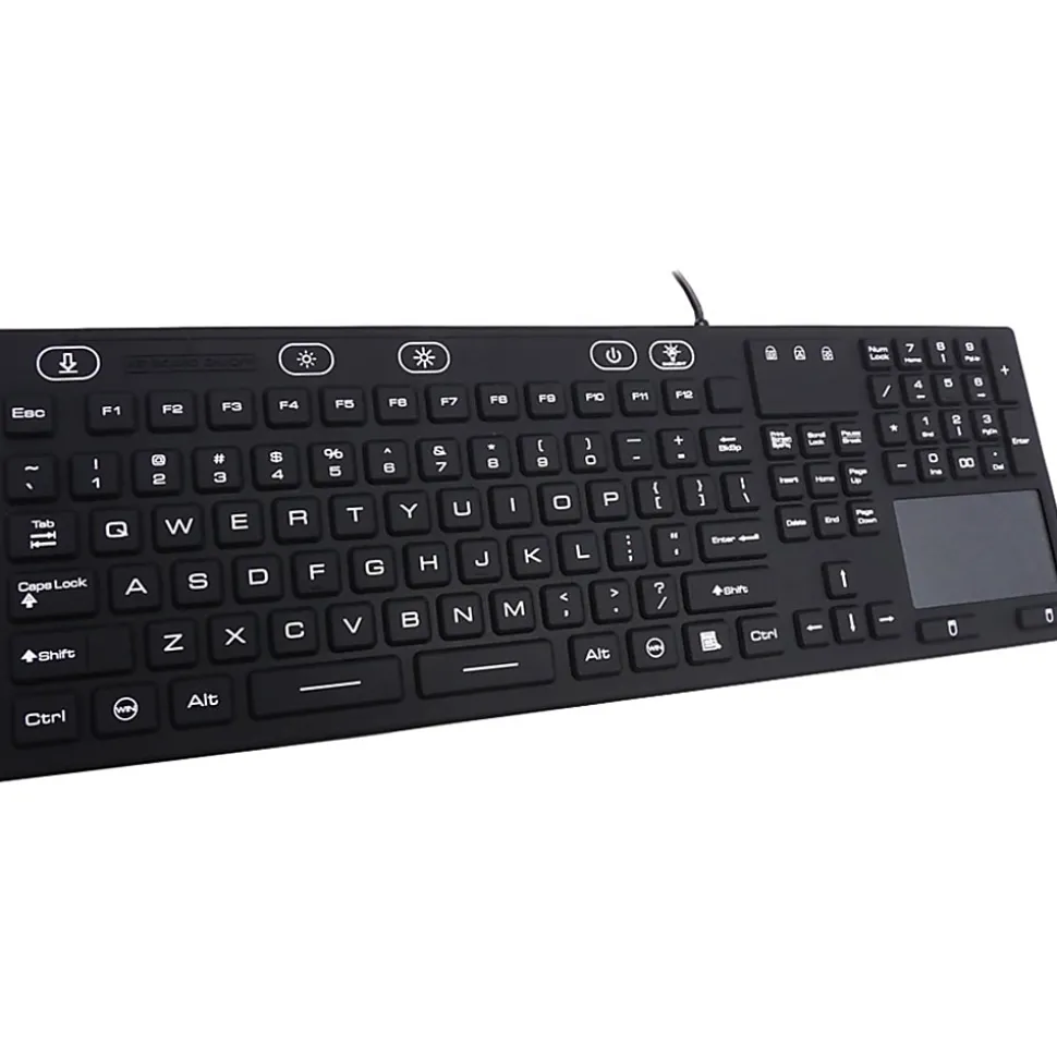 DSI WATERPROOF IP68 FULL SIZE KEYBOARD WITH TOUCHPAD, LED BACKLIT - Cable Connectivity - USB Interface - 106 Key - TouchPad - Windows - Black