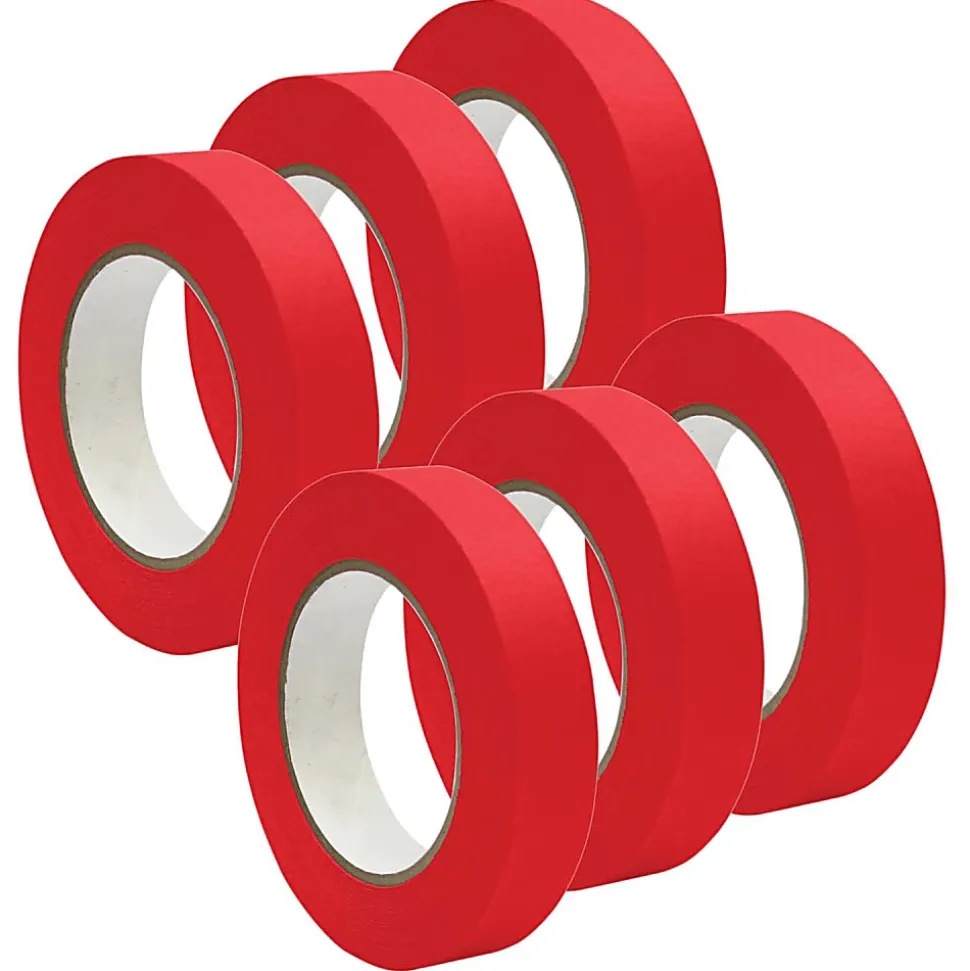 DSS Distributing Premium-Grade Masking Tape, 3" Core, 1" x 55 Yd., Red, Pack Of 6