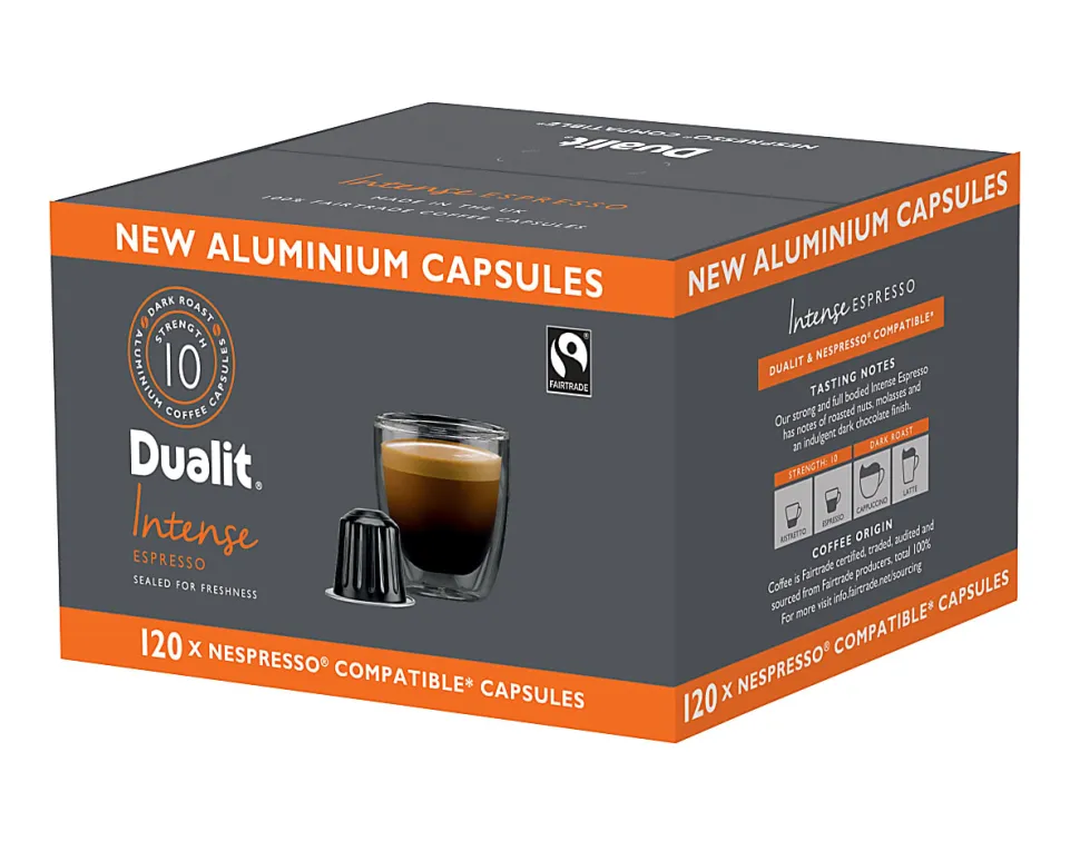Dualit And Nespresso® Compatible Aluminum Coffee NX Freshpacks, Intense Espresso, Carton Of 120 Capsules