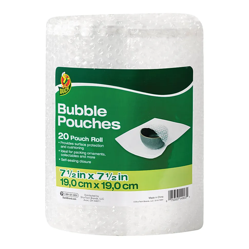 Duck® Brand Bubble Pouches Roll, 7.5" x 12', Clear