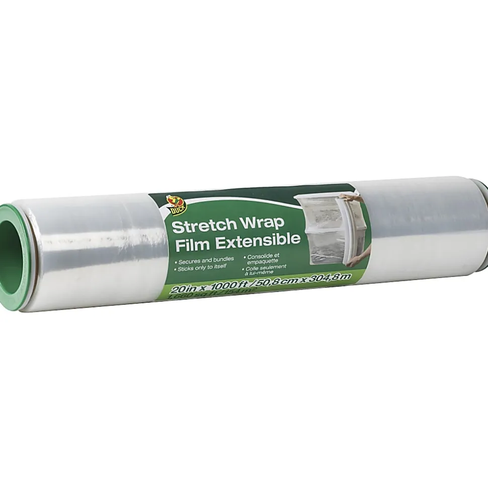 Duck Extensible Stretch Wrap Film - 20" Width x 1000 ft Length - Non-adhesive, Durable, Handle, Self-stick - Plastic Film - Clear - 1 Each
