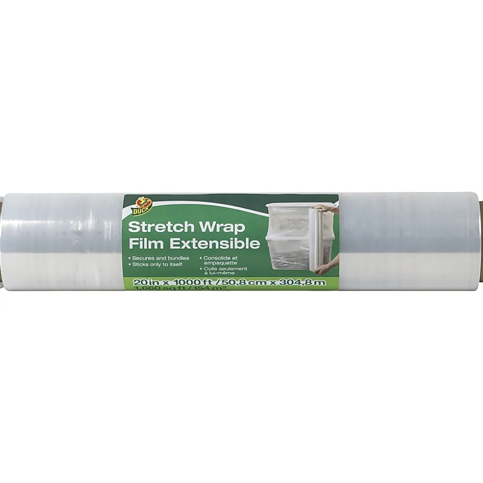 Duck Extensible Stretch Wrap Film - 20" Width x 1000 ft Length - Non-adhesive, Durable, Handle, Self-stick - Plastic Film - Clear - 1 Each