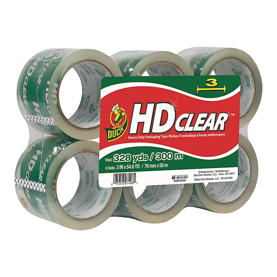 Duck® HD Clear™ Extra-Wide Heavy Duty Packaging Tape, 3" x 55 Yd., Clear, Pack Of 6
