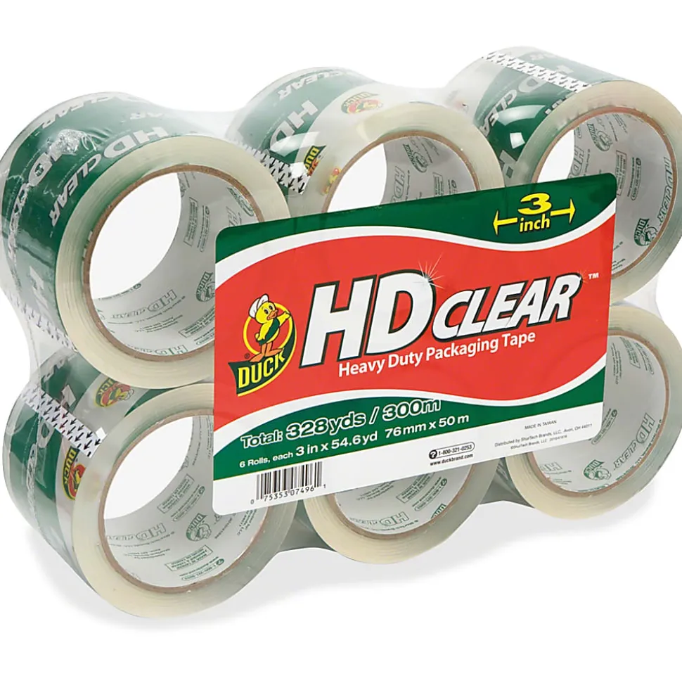 Duck® HD Clear™ Extra-Wide Heavy Duty Packaging Tape, 3" x 55 Yd., Clear, Pack Of 6
