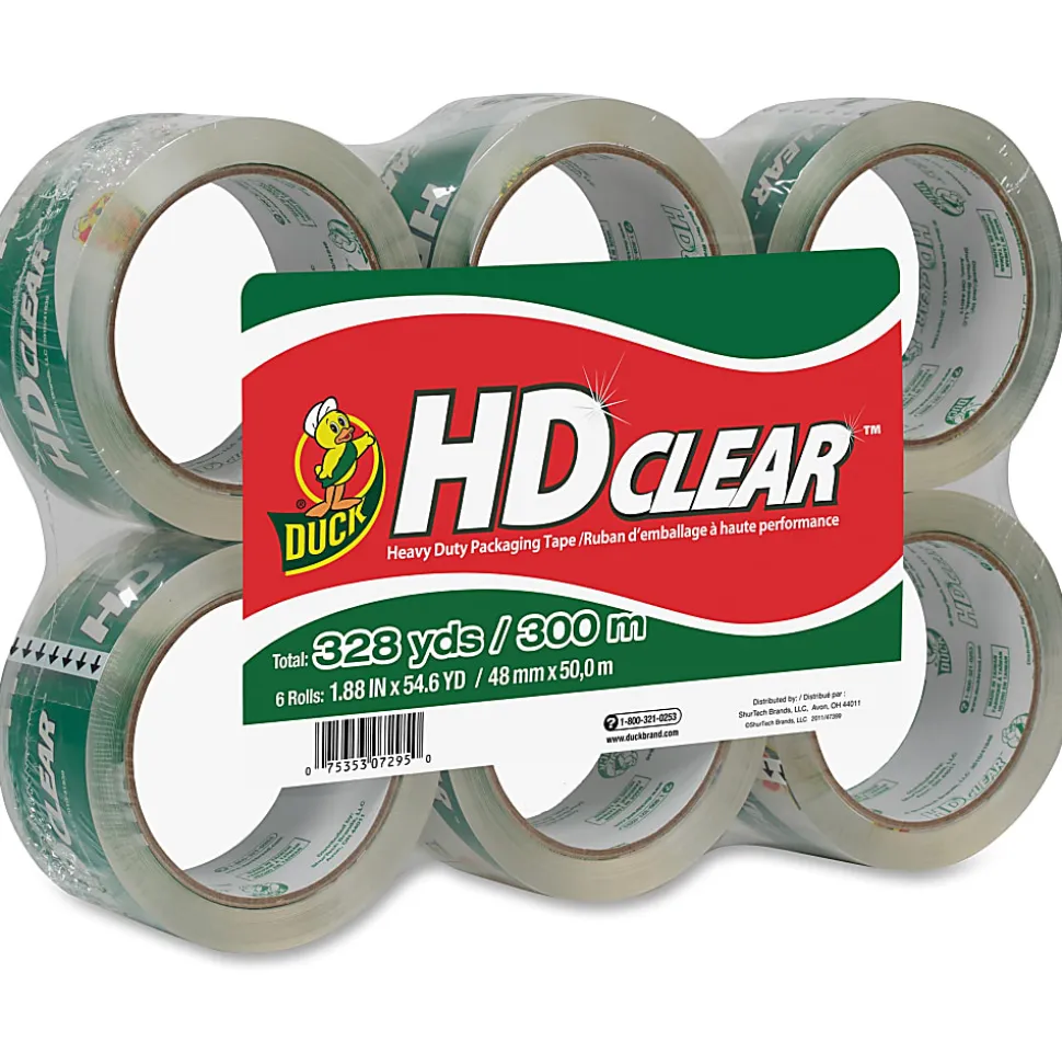 Duck® HD Clear™ Heavy-Duty Packaging Tape, 3" Core, 1.88" x 54.6 yd., Clear, Pack Of 6
