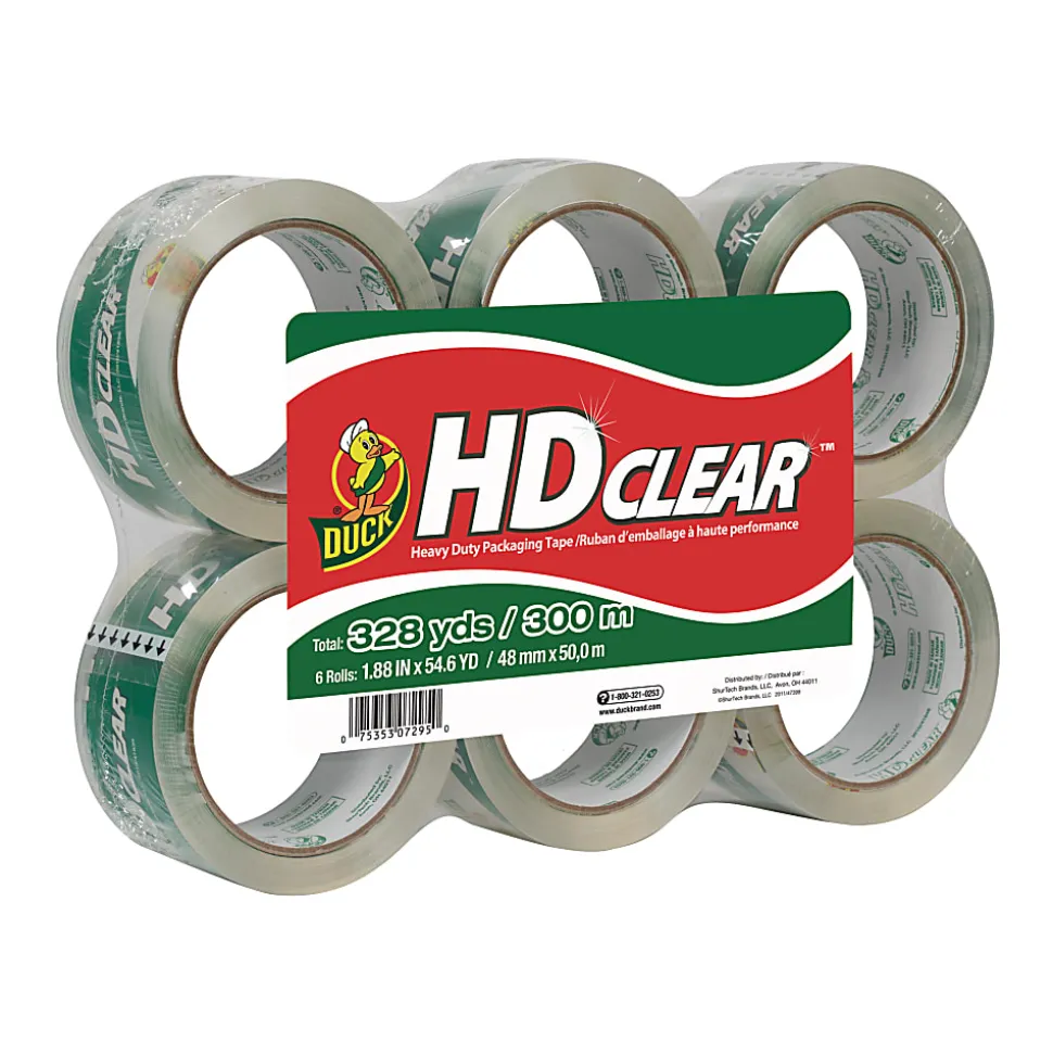 Duck® HD Clear™ Heavy-Duty Packaging Tape, 3" Core, 1.88" x 54.6 yd., Clear, Pack Of 6