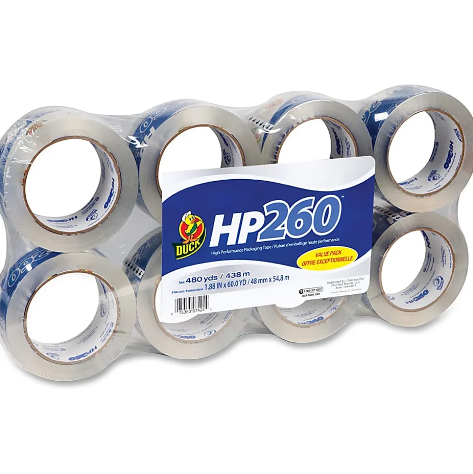 Duck® HP260™ Packaging Tape, 1-7/8" x 60 Yd., Clear, Pack Of 8 Rolls