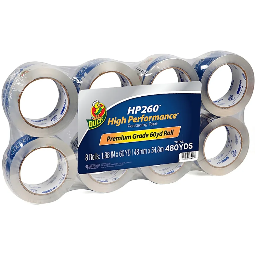 Duck® HP260™ Packaging Tape, 1-7/8" x 60 Yd., Clear, Pack Of 8 Rolls