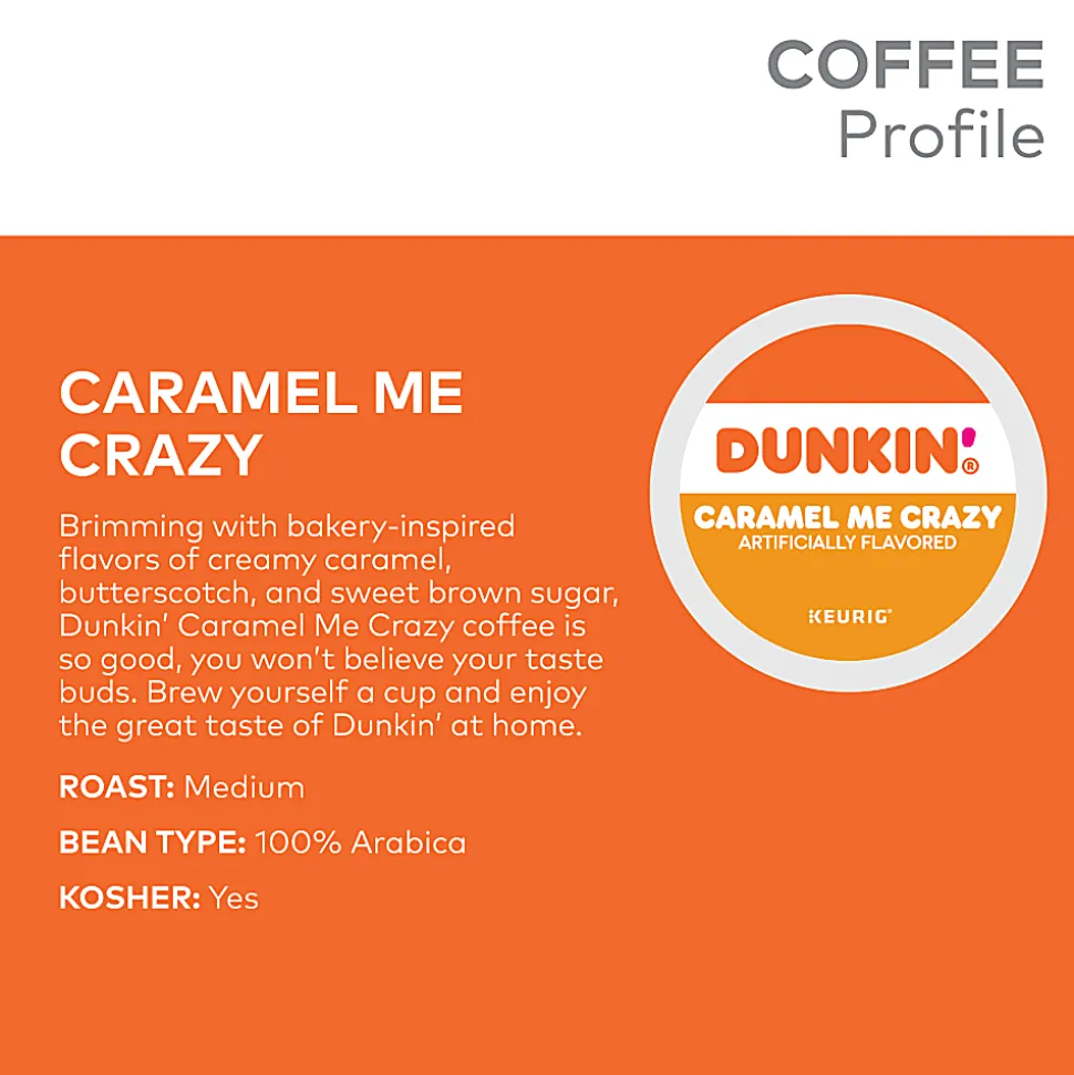 Dunkin' Donuts Coffee K-Cup® Pods, Caramel Me Crazy, Medium Roast, Box Of 22 Pods