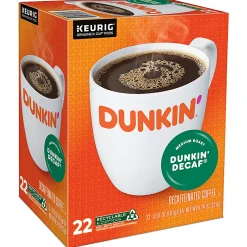 Dunkin' Donuts Decaf Keurig Single-Serve K-Cup Pods, Medium Roast, 22 Pods Per Pack, Case Of 4 Packs