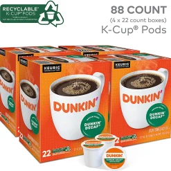 Dunkin' Donuts Decaf Keurig Single-Serve K-Cup Pods, Medium Roast, 22 Pods Per Pack, Case Of 4 Packs