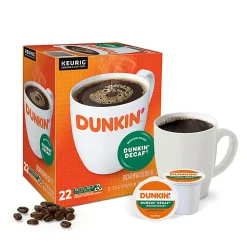 Dunkin' Donuts Decaf Keurig Single-Serve K-Cup Pods, Medium Roast, 22 Pods Per Pack, Case Of 4 Packs