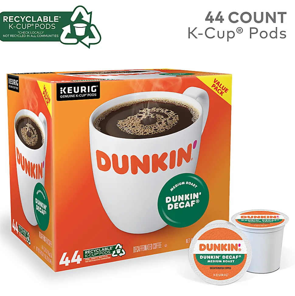 Dunkin' Donuts Decaf Keurig® Single-Serve K-Cup® Pods, Medium Roast, Box of 44 K-Cup® Pods