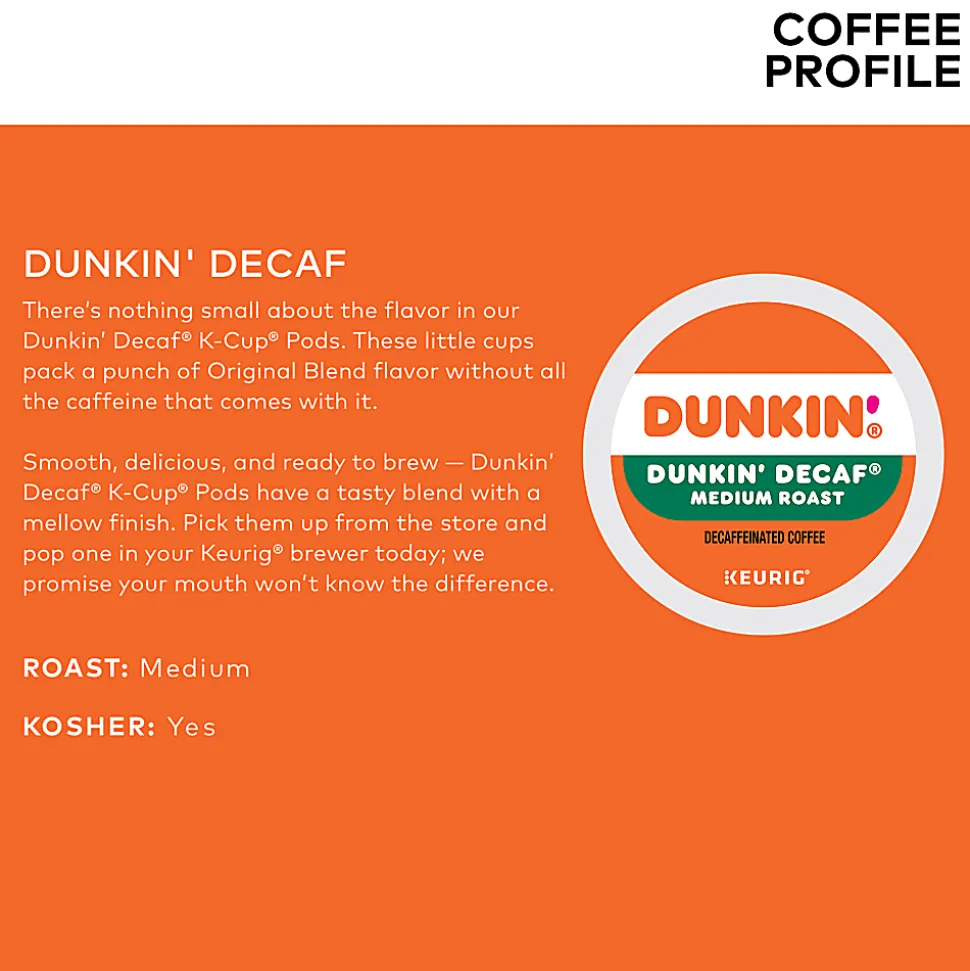 Dunkin' Donuts Decaf Keurig® Single-Serve K-Cup® Pods, Medium Roast, Box of 44 K-Cup® Pods