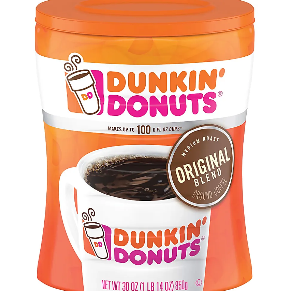 Dunkin' Donuts Original Blend Ground Canister Coffee, Medium Roast, Case Of 4, 30 Oz Per Canister