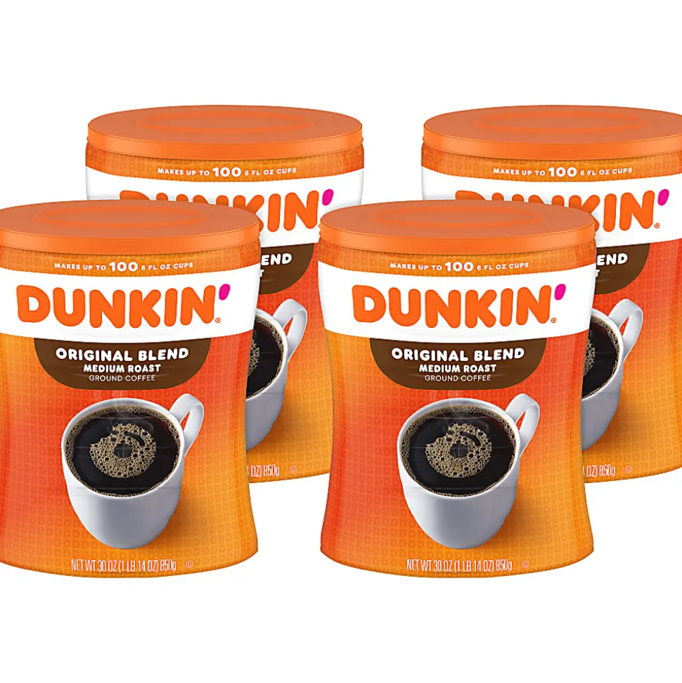 Dunkin' Donuts Original Blend Ground Canister Coffee, Medium Roast, Case Of 4, 30 Oz Per Canister