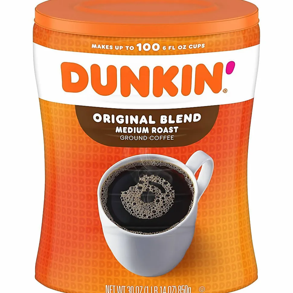 Dunkin' Donuts Original Blend Ground Canister Coffee, Medium Roast, Case Of 4, 30 Oz Per Canister